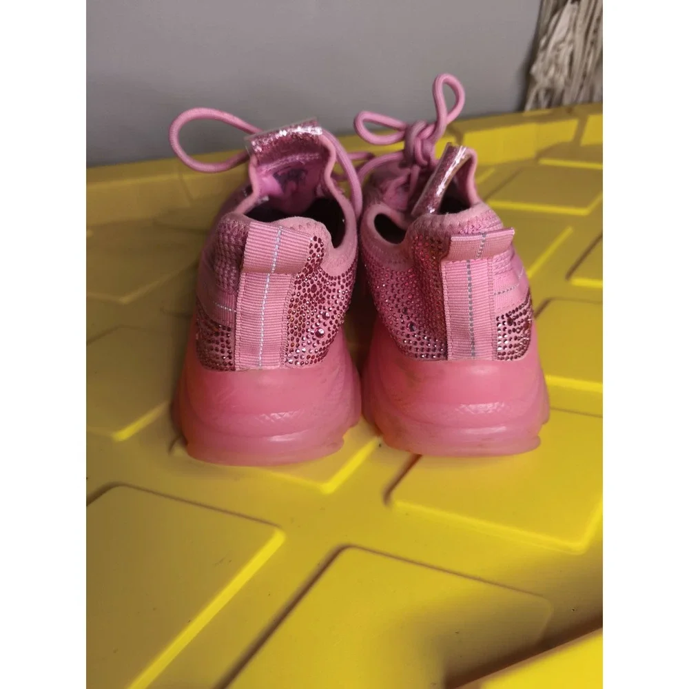 Y2K Steve Madden Women's Girls Maxima Sneaker Size 5 Pink Rhinestone Embellished